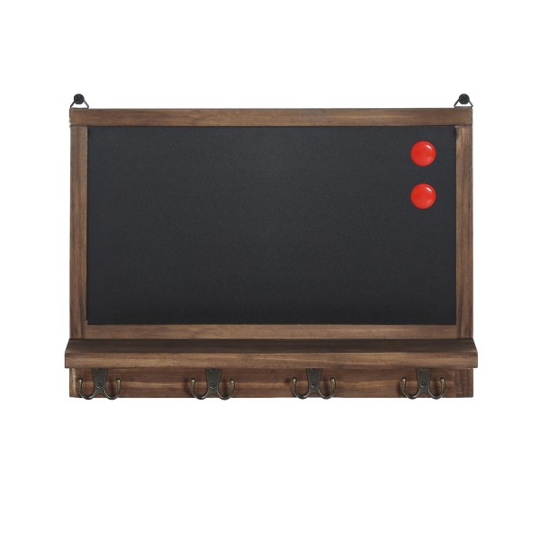 Vintage trä inramad svart tavla Magnetisk med nyckelkrokar Shaby Chic Blackboard DIY Retro Brown and Black 42x30cm