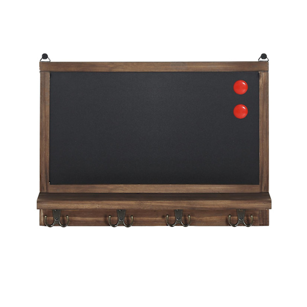 Vintage Träramad Magnetisk Griffeltavla med Nyckelkrokar Shabby Chic Blackboard DIY Retro Brown and Black 42x30cm