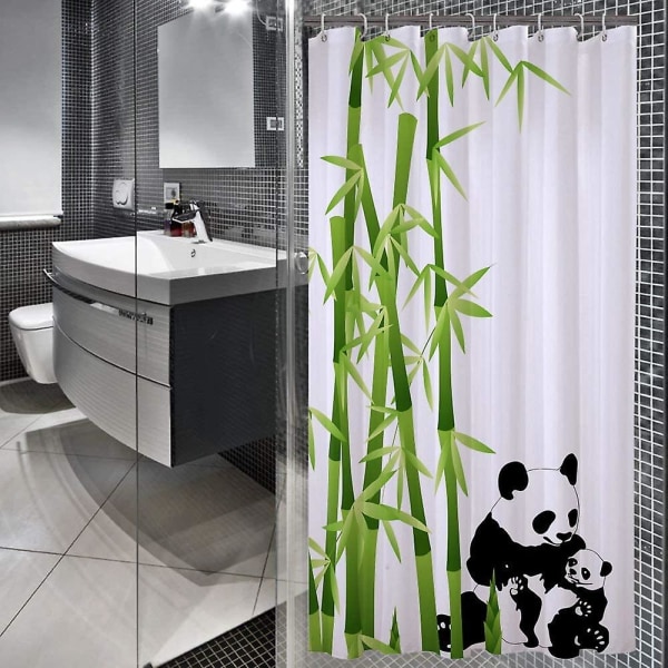 Vandtæt, vaskbar og skimmelresistent bruseforhæng til badeværelset - med 12 kroge, polyester, panda, 90x180cm