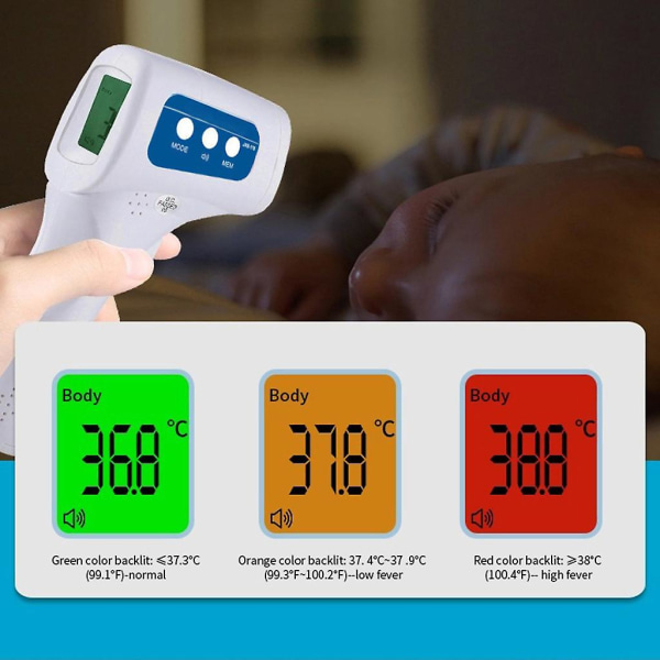 Infraröd Panntermometer Beröringsfri Digital Temperaturmätningsenhet LCD-skärm Feberindikator Bakgrundsbelysning För Kroppsyta Rum