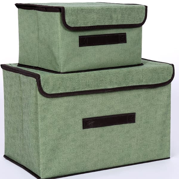 2-Piece Set Large Storage Boxes with Lids and Handles, Green