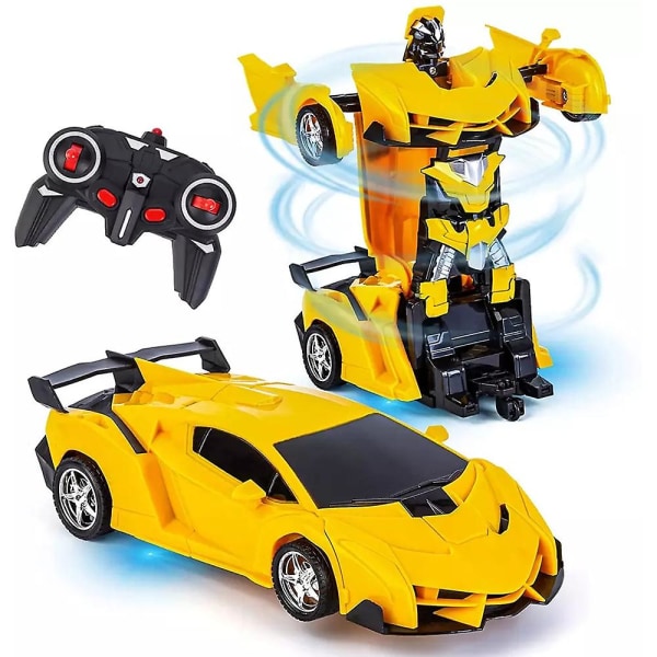 Robot Fjärrstyrd Bilmodell Transformationsracerbil Med En-knapps Deformation 360 Graders Rotation Leksak RC Bil Barn Pojkar Present Yellow