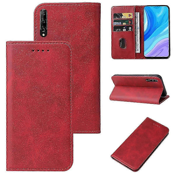 För Huawei P Smart Pro Magnetisk Stängning Läderfodral Red