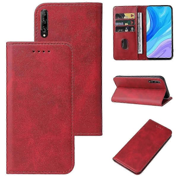 Til Huawei P Smart Pro magnetisk lukning læder telefoncover Red