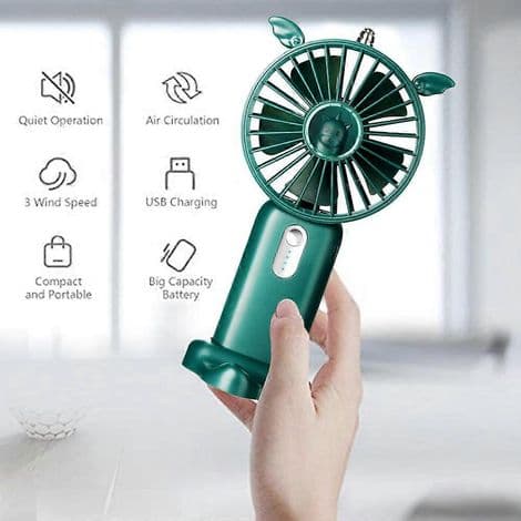Bærbar ventilator, USB-bordventilator, til rejser, kontor, hjem - Grøn