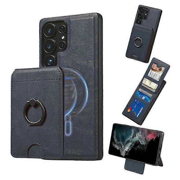 Yhteensopiva Samsung Galaxy S23 Ultra Magneettikotelo PC + PU Puhelimen Takakuori Irrotettavalla Korttipidikkeellä Blue