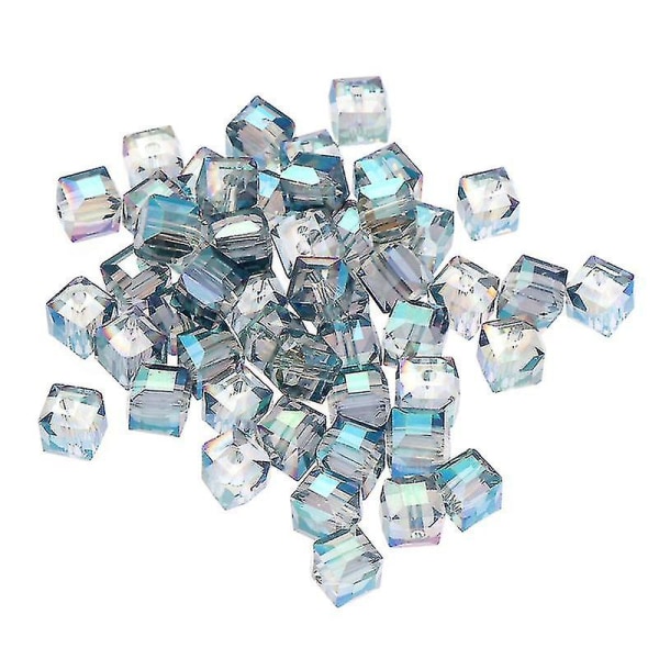 50 stk Krystallperle Fargerike 8 mm løse perler Firkantet mønster smykketilbehør til gjør-det-selv-kjede Armbånd hengende anheng (magisk grønn)