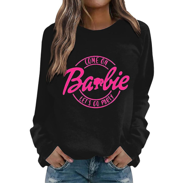 Barbie Dametrykt Langærmet Rundhals Afslappet T-shirt Sweatshirt Pullover Bluse Toppe Black XL