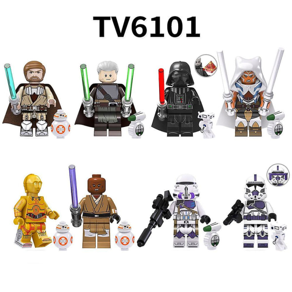 8 stk Star Wars Series Minifigurer Byggeklodssæt, Darth Vader Legetøj Fans Gaver til 3 år + Børn Drenge Piger
