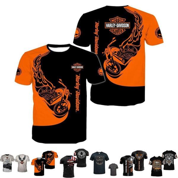 Harley Davidson Motorcykel T-shirt - Herr - Sommar - Casual - Kortärmad - Topp E E E 2XL