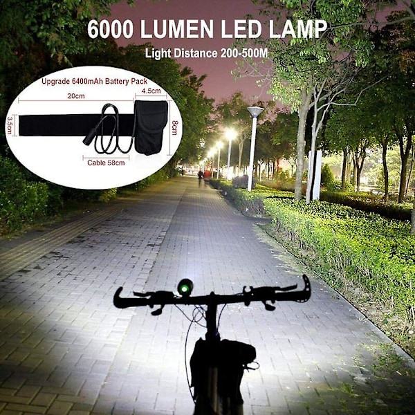 Cykellygter, 6000 Lumen 5 Led Cykellygte, Vandtæt Mountainbike Forlygte Med 6400mah Batteri, 3 Tilstande Forlygte