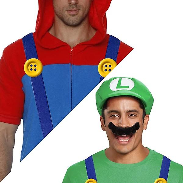 Mordely Super Mario Bros Mario och Luigi Hattar Kepsar Mustascher Handskar Knappar Cosplay Kostym