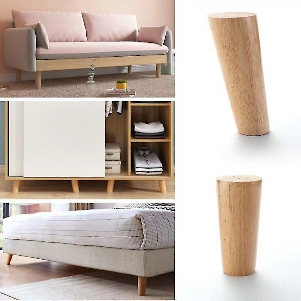 Sæt med 4 sofaben i massivt træ, møbelben til lænestol, natbord, garderobe, skuffe (højde 10 cm)