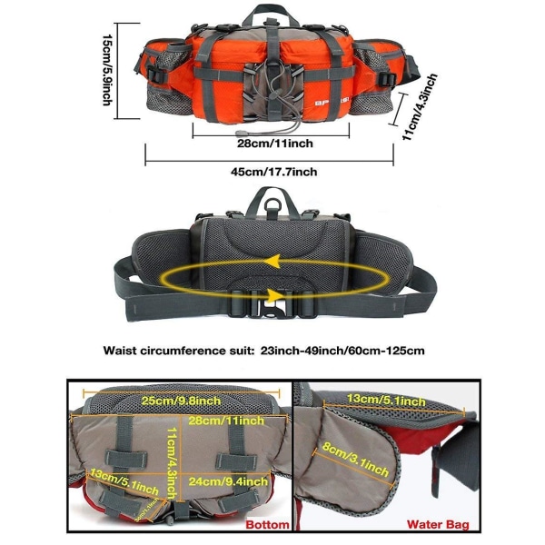 Tactical Bum Bag, Midjepaket, Militär bältesväska med 2 flaskhållare för utomhussport, vandring, vandring