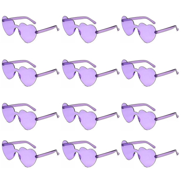 12 stk hjerteformede rammeløse briller Trendy Transparent Candy Color Eyewear For Party Favor purple