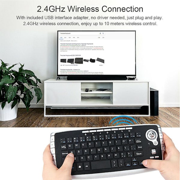 Trådløst tastatur 2,4 GHz computer med trackball mini mus scrollehjul gaming