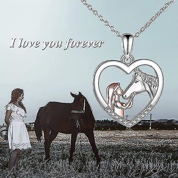 Tjej- och hästhalsband för flickor Hästsmycken i sterling silver Hästpresenter för kvinnor 18