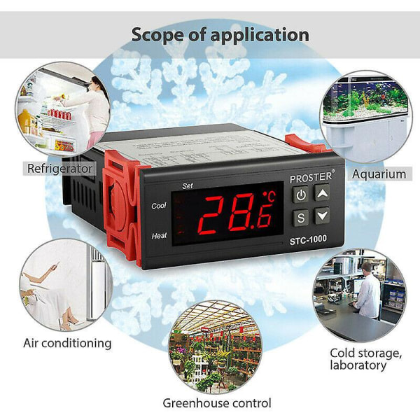 Digital 220v Stc-1000 Temperaturregulator Termostat Regulator+sensor Shytmv One Size