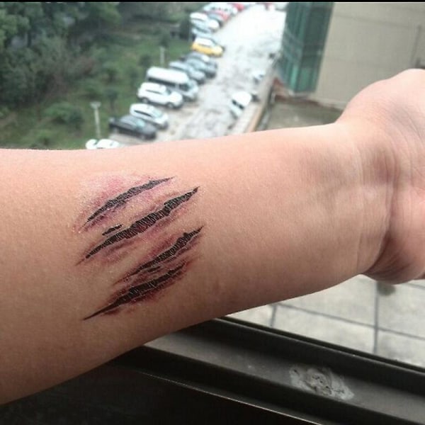 3st Halloween 3d Zombie Scars Tatuering Med Fake Scab Blood Sticker Kostym Makeup