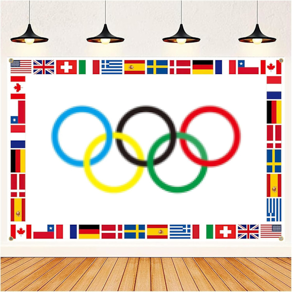 Olympisk Flagga, Olympiska Dekorationer, 1 St Stor Olympisk Dekorationsbanderoll för OS 2024 Merchandise Ringar Spel (Olympisk Flagga)