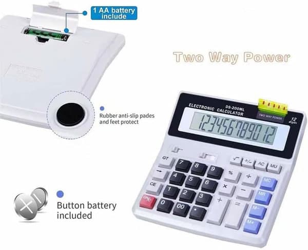 Skrivbordskalkylator med stor digital display, dubbeldriven kalkylator, solcellsdriven dator