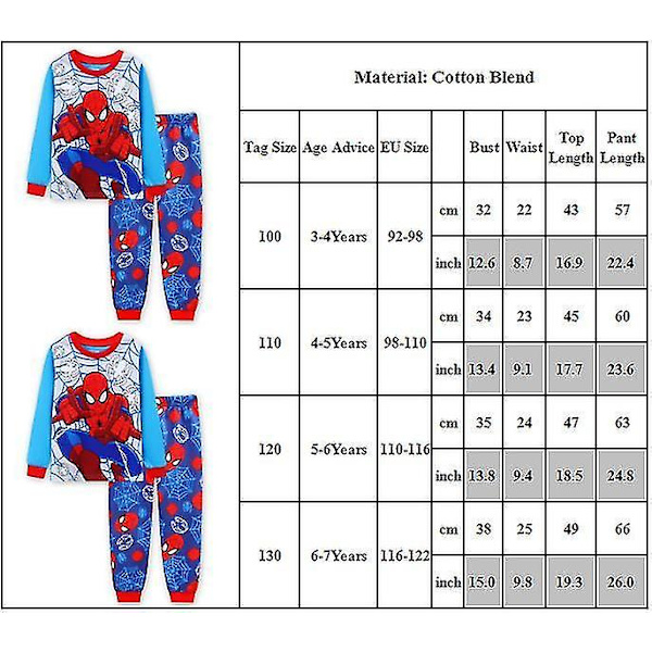 Lasten Poikien Hämähäkkimies-kuvioinen Pitkähihainen T-paita + Pitkät Housut Pyjama-asu Setti Yöasut 4-5 Years
