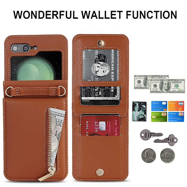 Z Flip 5 Wallet Etui, Crossbody Lynlås Læder Stand Etui Til Samsung Galaxy Z Flip 5 Med Kortholder Rose Gold