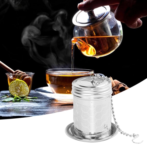 Te-infuser Rustfrit stål i fødevarekvalitet Højtemperaturbestandig løs te-si Te-diffuserfilter med drypbakker og kædekrog Te stejlere Ba