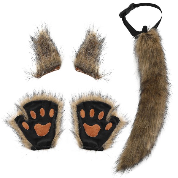 Wolf Fox Tail Clip Øre Sæt Halloween Fancy Party Accessories Brown