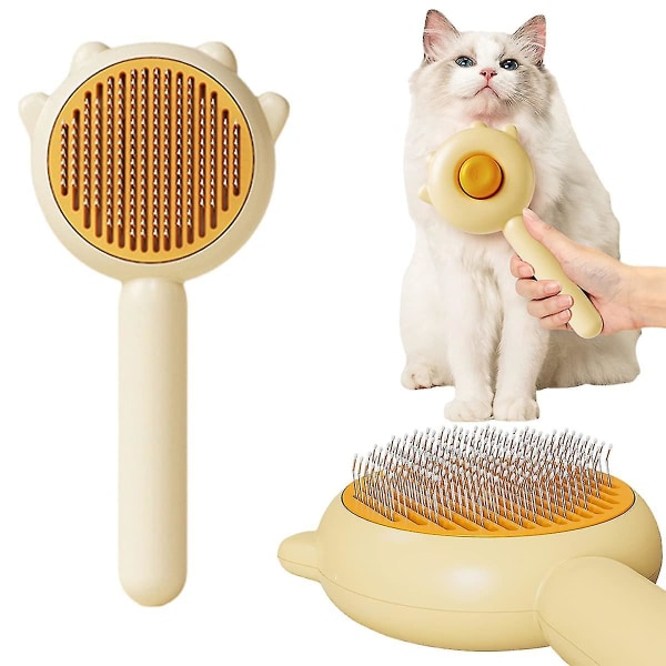 Magic Pet Comb, 2023 New Pet Hårrensebørste, Kattepleiebørste Selvrensende Slicker Comb Lange korte kjæledyrmassasjebørster