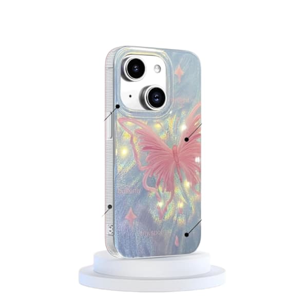Fjärilsdesign Slim Blødt Stødsikkert Cover Kompatibelt med iPhone 15 Lys Pink[JUN]