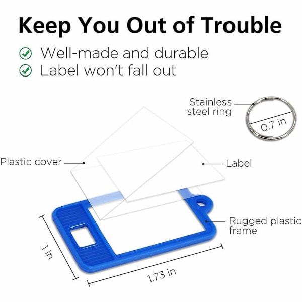 100 kpl kovaa muovia avainlappuja Soikea muotoinen etikettilappu, jossa ikkuna ja halkaistu rengas, tyhjä etiketti T
