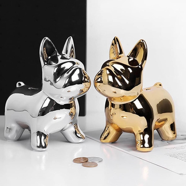 Fransk Bulldog Statue Siddende Keramisk Hundefigur Sparegris Keramikhåndværk