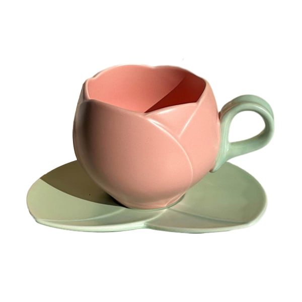 1 set kahvikuppi, keraaminen tulppaanikahvimuki Coaster Smooth -pinnalla lämmönkestävä teekuppi kotiin Pink