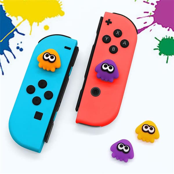 Splatoon Blæksprutte Silikone Thumb Grips Analog Cover Joystick Cap til Nintendo Switch/oled/lite Controller Yellow and Purple