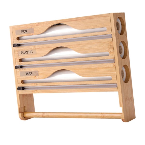 Wrap Dispenser Bambus Aluminiumfolie og Bagepapir Opbevaring 4 in 1 natural color