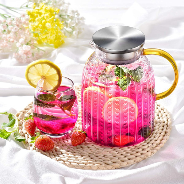 Glass Vannkanne, Glasskanne Vannkanner med Lokk, Varmebestandig Mugge Vannkaraffel, Glass Melkekanne Juicekanner med Lokk for Kjøleskap
