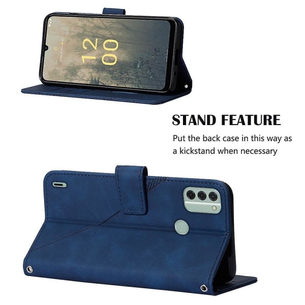 För Nokia C31 4G Lines Läder Business Phone Cover Anti-dropp plånboksstativ Flip Case Sapphire