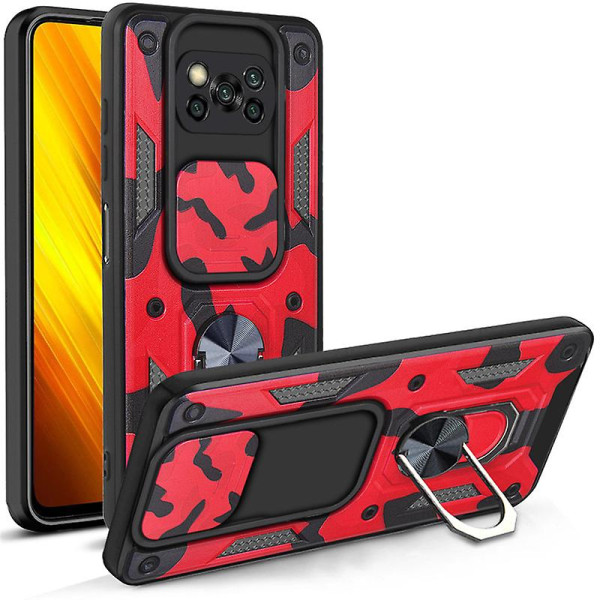 Anvend til for Xiaomi Pocophone Poco X3 Nfc Case Camouflage Magnetisk Bilholder Ring Stødsikker Panser Telefon Case Til Poco X3 Pro Bagside Mobiltelefon Camouflage Red For Poco X3 Nfc