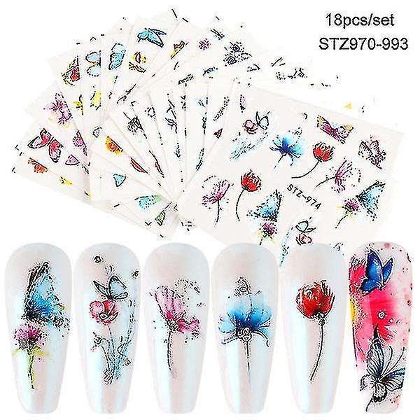 18 st Nail Art Stickers Dekaler Fjärilsmönster Gör själv dekorationsverktyg Tillbehör Long Beauty