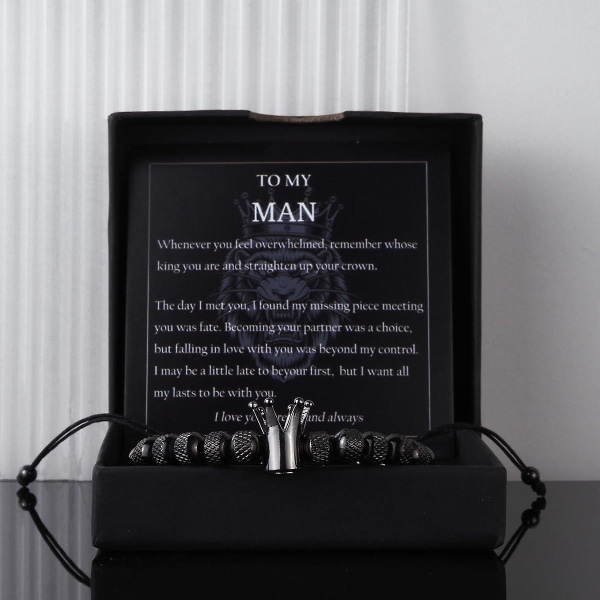 To My Man-armband - Räta ut din krona för pojkvänsman, justerbar pärla för män rostfritt krona Jubileumsjubileum