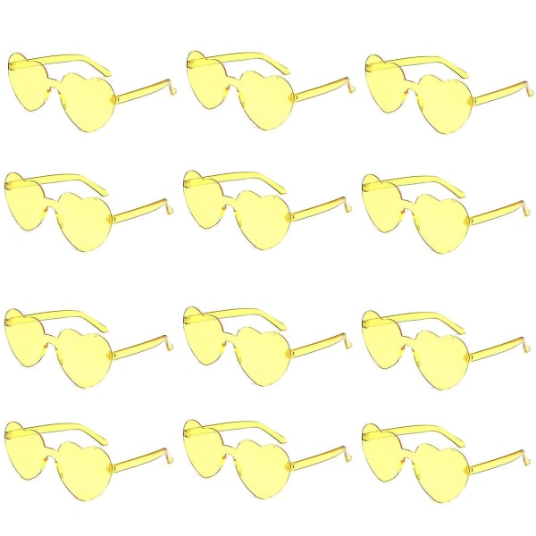 12 kpl Sydämenmuotoiset kehyksettömät lasit Trendikäs läpinäkyvät karkkiväriset silmälasit juhliin yellow