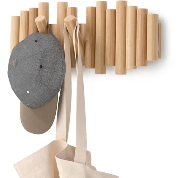 Seinäkoukku 5 koukulla, luonnonpuu, 37x16x4 cm