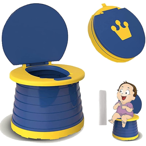 Resepotta 2-i-1 bärbar potträknare Hopfällbar resande potta Träningssits Toalett för småbarn Barn inomhus utomhus Blue