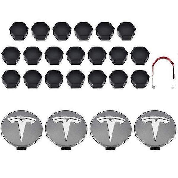 Tesla 3 Y S X Hjulkapselsett Senterkopp Nav Mutterdeksel Rød Grå Med 4 Senterkopper 20 Mutterdeksler Grey Silver Matte