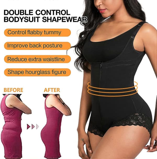 Shapewear for kvinner Magekontroll Glidelås Åpen byste bodysuit XL