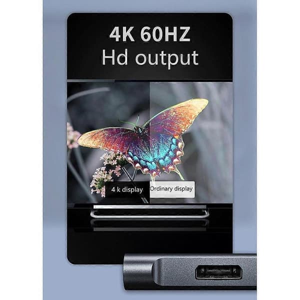 3-i-1 Dockingstasjon 480 Mbps 4K@60Hz PD 60W Stor DP DisplayPort+USB-C USB2.0 Mini Hub-adapter