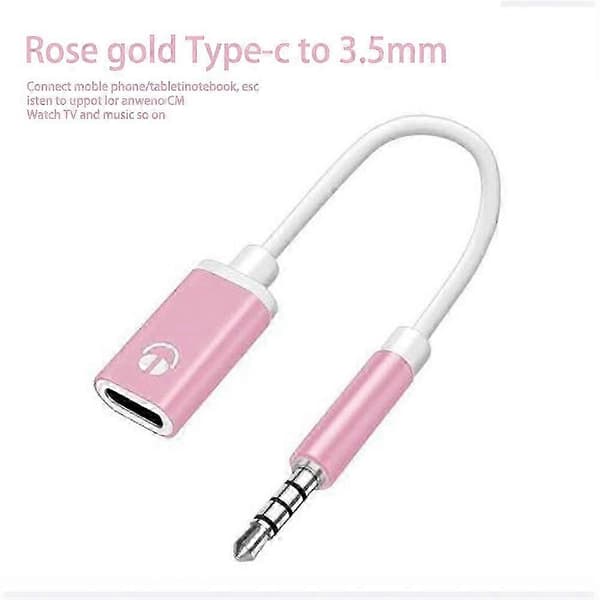3,5 mm han til Type C hun lydkabel, analogt lydstik hovedtelefon-lydadapter til MP3-afspiller bærbar computer Pink