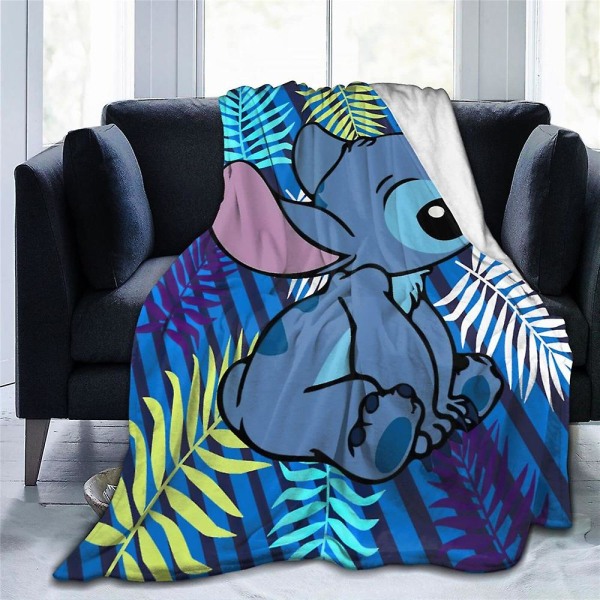 Lilo & Stitch tegneserietrykkteppe Myk, varm fleeceflanelltepper Sovesofa Bilkast Bursdagssøm Viftegaver D 130x150cm