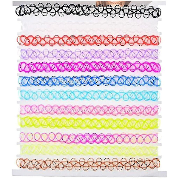 12 stk./pakke Tattoo Choker Stretch Halskæde Sort Retro Henna Elastisk Boho 90'er Gotisk Høj Kvalitet